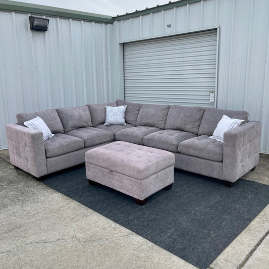 Gorgeous Grey Tufted Sectional Couch w/ Ottoman - MSRP $1,700